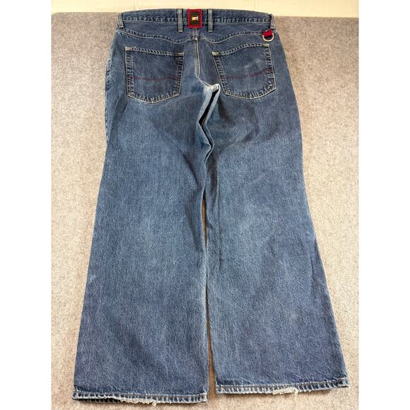 VINTAGE Tommy Hilfiger Jeans Mens 38x30 Blue Denim Wide Leg Y2K Hip Hop Baggy - Picture 2 of 10